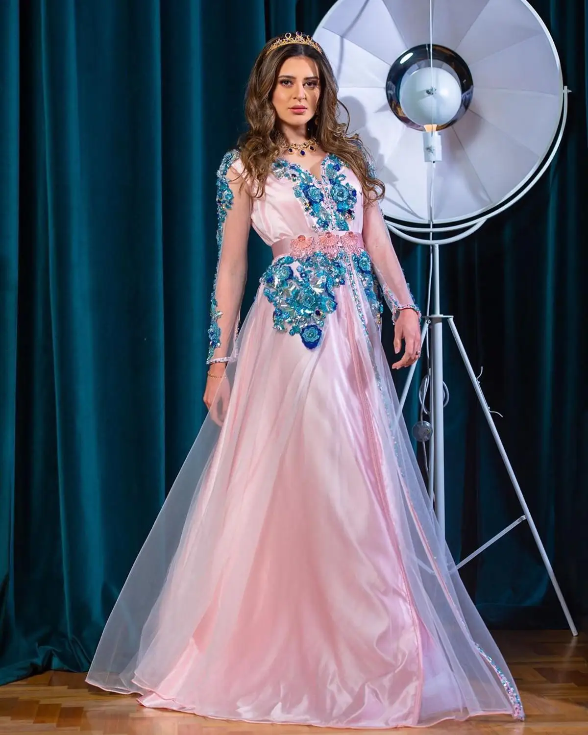 

Bbonlinedress Moroccan Caftan Evening Dresses Embroidery Appliques Long Evening Dress Flower Beading Arabic Muslim Party-Dress