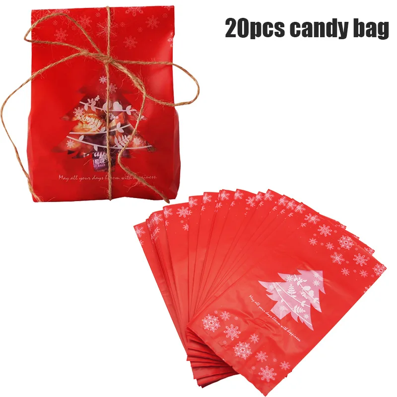 20pcs red Рождественские бумажные подарочные коробки рождественские украшения для дома подарочная упаковка для конфет пластиковый бумажный пакет Kerst новогодние принадлежности - Цвет: 20pcs red