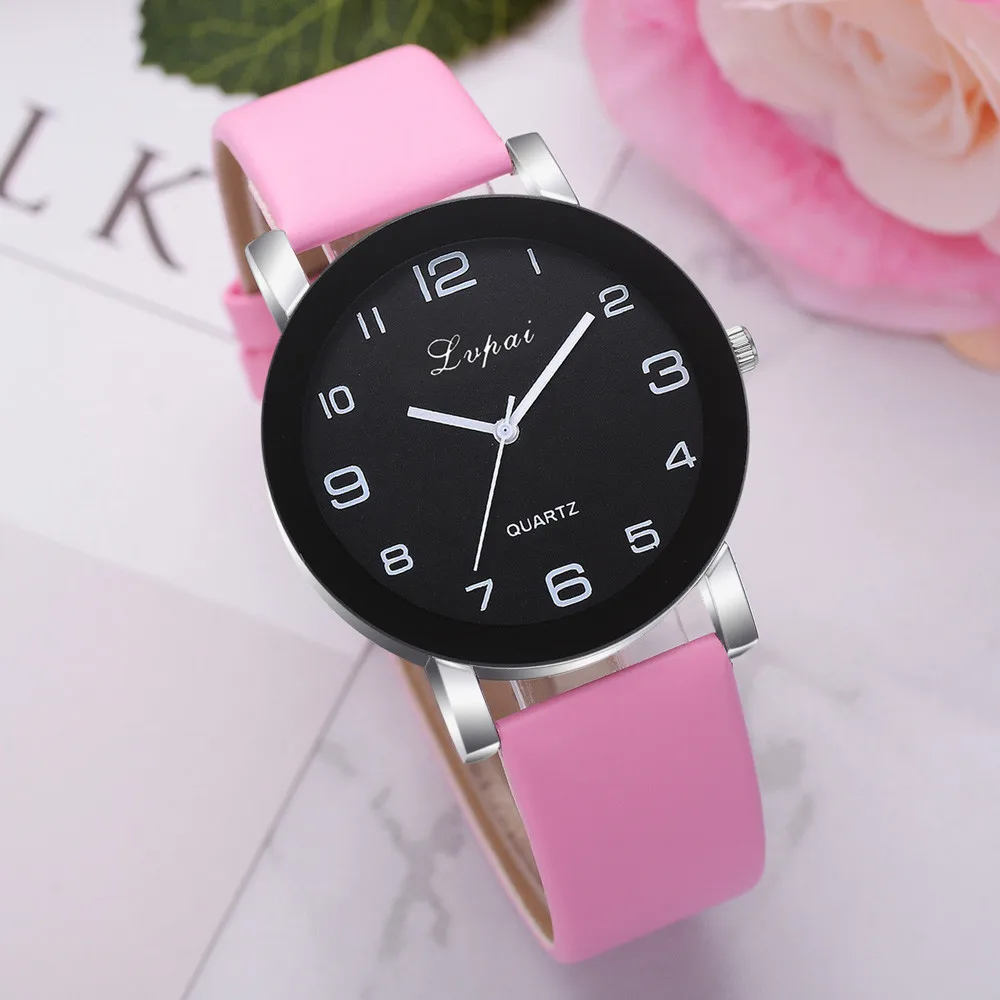 Reloj de pulsera de cuarzo para mujer, accesorio de moda para estudiantes, informal, Blanco, Negro, Rosa, sencillo