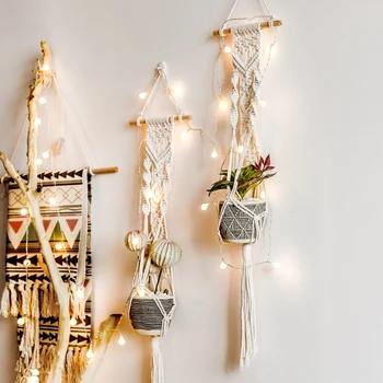 

Vintage Decor Rope Macrame Plant Hanger Basket Handmade Knitted Rope Wall Hanging Flowerpot Plant Holder Home Garden Decoration