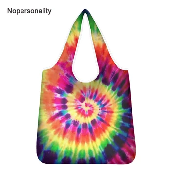

Nopersonality Colorful Tie Dye Style Folding Shopping Bags Large Capacity Shoulder Handbags Portable Tote Grocery Bags Eco