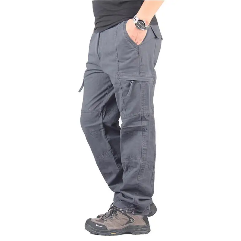 Men's Overalls Cotton Pants Utility Multi-pocket Outdoor Sports Casual Loose Straight Military Tactical Cargo Trousers