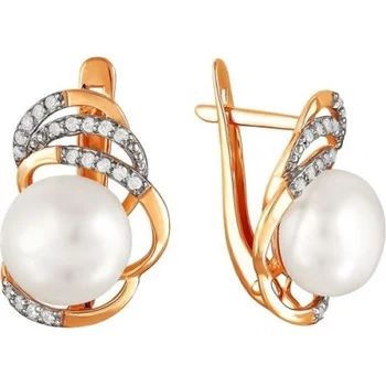 

Примаэксклюзив earrings with pearls and cubic zirconia in red gold