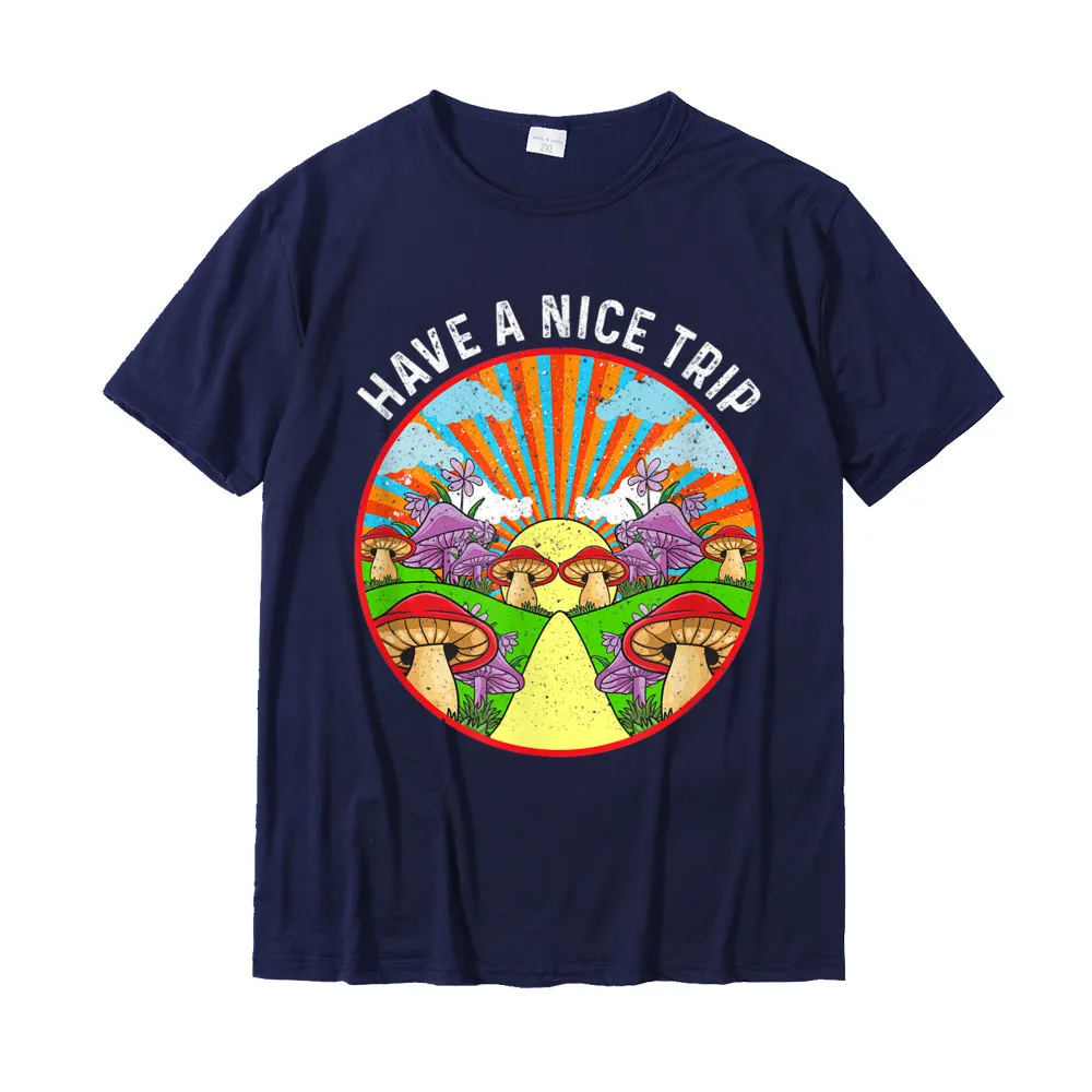 Printed Classic Men Tshirts Round Neck Short Sleeve Cotton Fabric T Shirt Summer Tops T Shirt Drop Shipping Funny Have A Nice Trip LSD Acid Hallucinate Magic Mushrooms T-Shirt__20059 navy