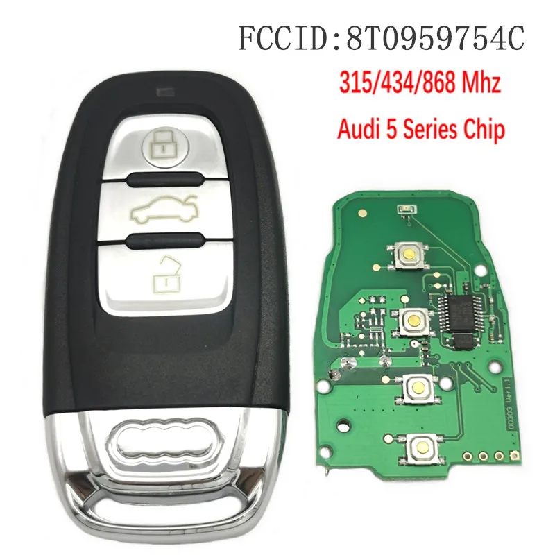 

Car Remote Key For Audi Q5 315/433/868Mhz Audi 5 Series Chip 8T0959754C Auto Smart Control Blank Key With Uncut Blade