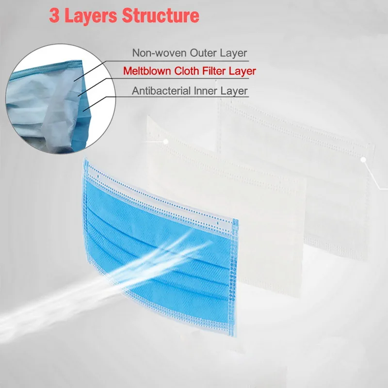 

50PCS Mouth Face Mask Disposable Cotton Mouth Face Masks Non-Woven Mask Anti-Dust Mask 3 Filter Activated Carb Anti Pollution