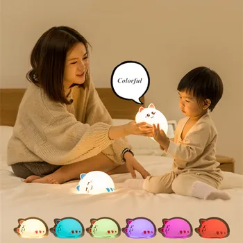 

Cat LED Night Light Touch Sensor Colorful Dimmable USB Rechargeable Cartoon Silicone Bedroom Bedside Lamp for Children Kids Baby