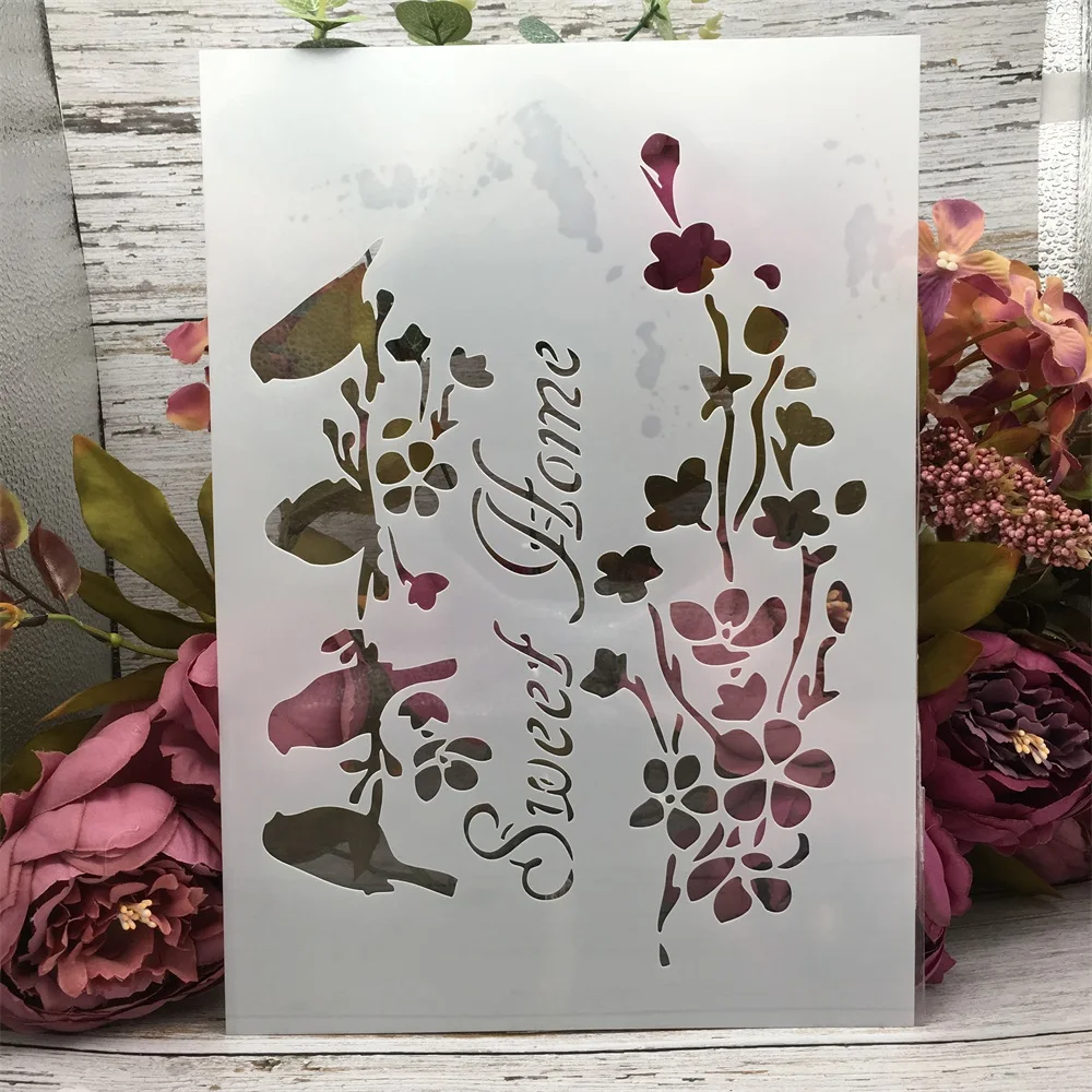 

29*21cm A4 Sweet Home Birds Flower DIY Layering Stencils Wall Painting Scrapbook Coloring Embossing Album Decorative Template