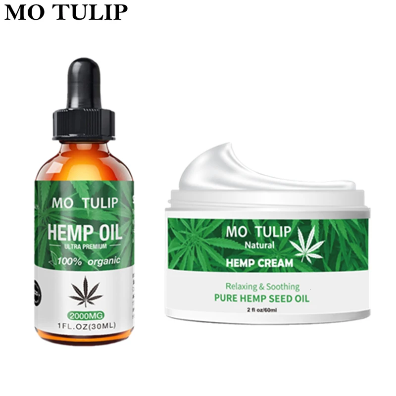 

MO TULIP 1Set Hemp Seed Oil Essence Oil + Face Cream Relieve Stress And Anxiety Anti Aging moisturizing Face Skin Care DropShip