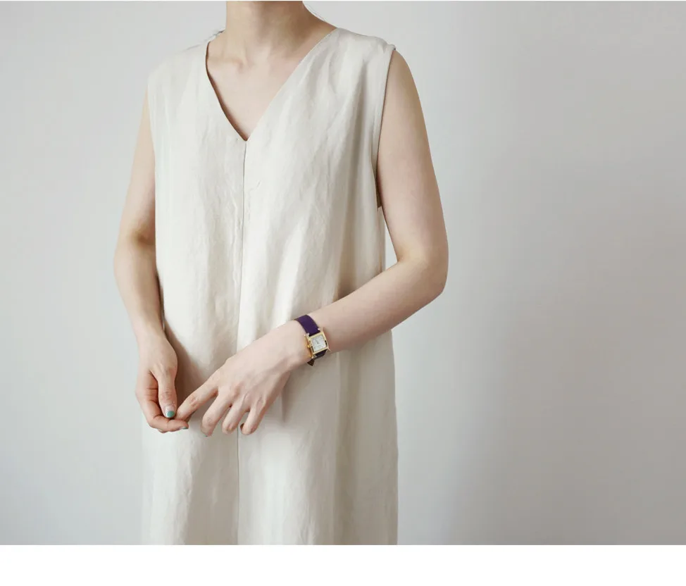 Cotton Linen Women Dress Pocket Solid Loose V-Neck Sleeveless Summer Korean Long Robe Dress For Women