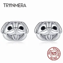 Trynmera Мопс серьги с собаками бульдог щенок серьги-гвоздики с животными 925 пробы серебряные серьги гвоздики рождественские подарки для девочек