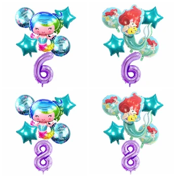 

6pcs Mermaid Princess Ariel Cartoon 32 Inch Foil Balloon Digital Set Purple Balloon Birthday Party Decoration Children Toy