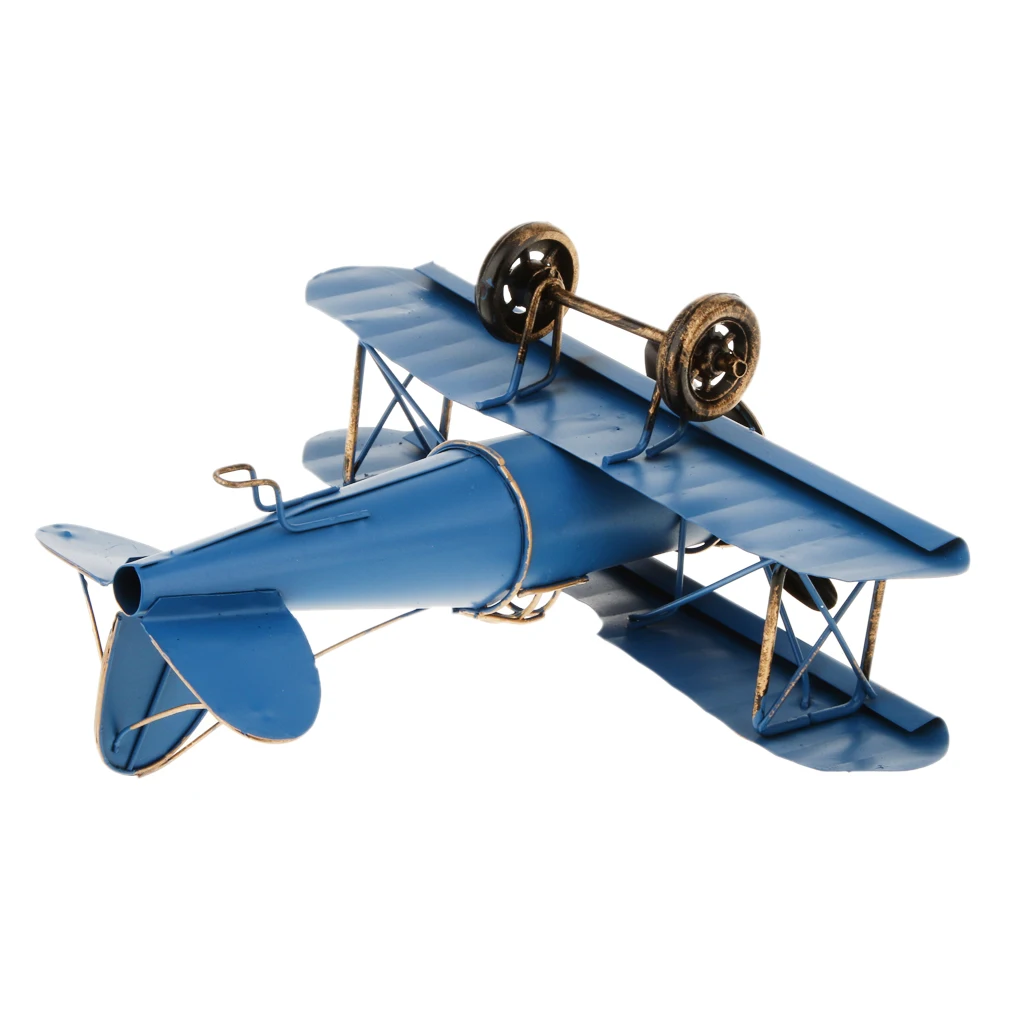 2PCS Retro Airplane Decor Vintage Mini Metal Decorative Airplane Model Hanging Wrought Iron Aircraft Biplane Toy