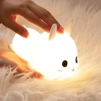 

Rabbit LED Night Light Cold White Pat Lamp Intelligent Night Light Cartoon USB Dimmable Warm Corridor Bathroom for Gifts