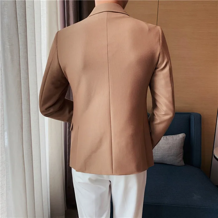 Top Quality Double Breasted Blazer Men Clothing Simple Autumn Winter Slim Fit Solid Suit Jackets And Coats Business Formal Wear