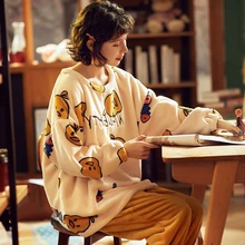 Sleepwear Women Pijamad Female Long-sleeved Robe Sets Cartoon Pattern Autumn Winter Loungewear Set Pajamas for Women Pajama Sets