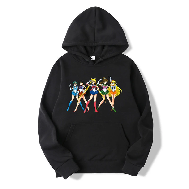 Аниме Сейлор Мун толстовки для женщин мужчин Harajuku повседневное с капюшоном Луна кошка толстовки мальчиков и девочек осень тонкий бархат теплая толстовка