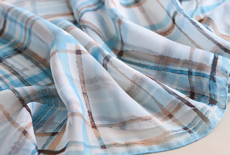 Simple Plaid Silk Scarf Women Casual Shawls and Wraps Lady Travel Sunscreen Pashmina Large Long Foulard Thin Blanket Hijab Femme