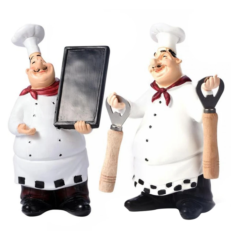 2x Retro Chef Model Ornaments Resin Crafts Mini Chef Figurines White