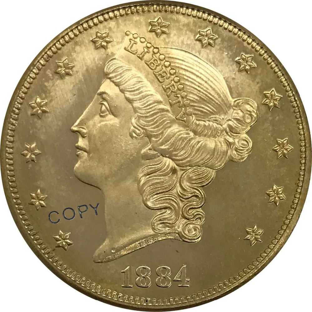1884 S CC P США 20 долларов Liberty Head Double Eagle с девизом Золотая монета латунная