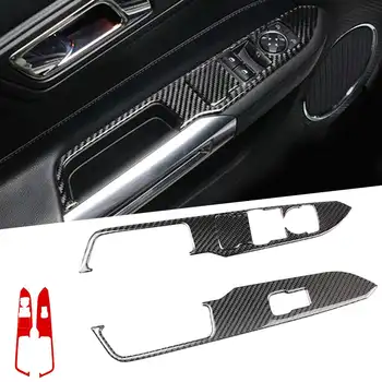 

Carbon Fiber Interior Door Window Button Control Panel Cover Stickers Control Switch Decor Frame Trim For Ford for Mustang 2015-