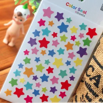 

6Pcs Cute Drawing Market Diary Calendar Album Decor Memo Sticker Star Transparent Scrapbooking Round Heart Print Memo Pads