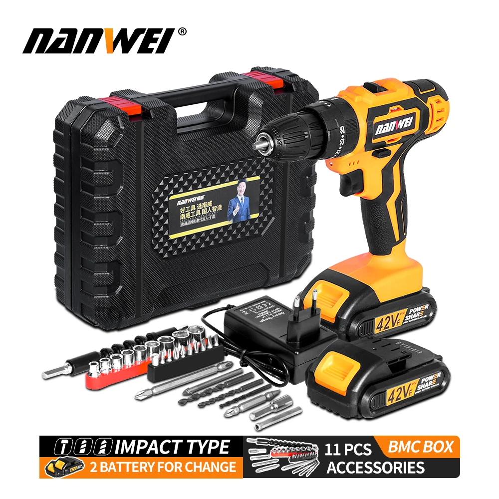 

Impact Drill Cordless Screwdriver Power Tools Screwdriver Impact Hammer Drill Screwdriver With PlasticTool Box