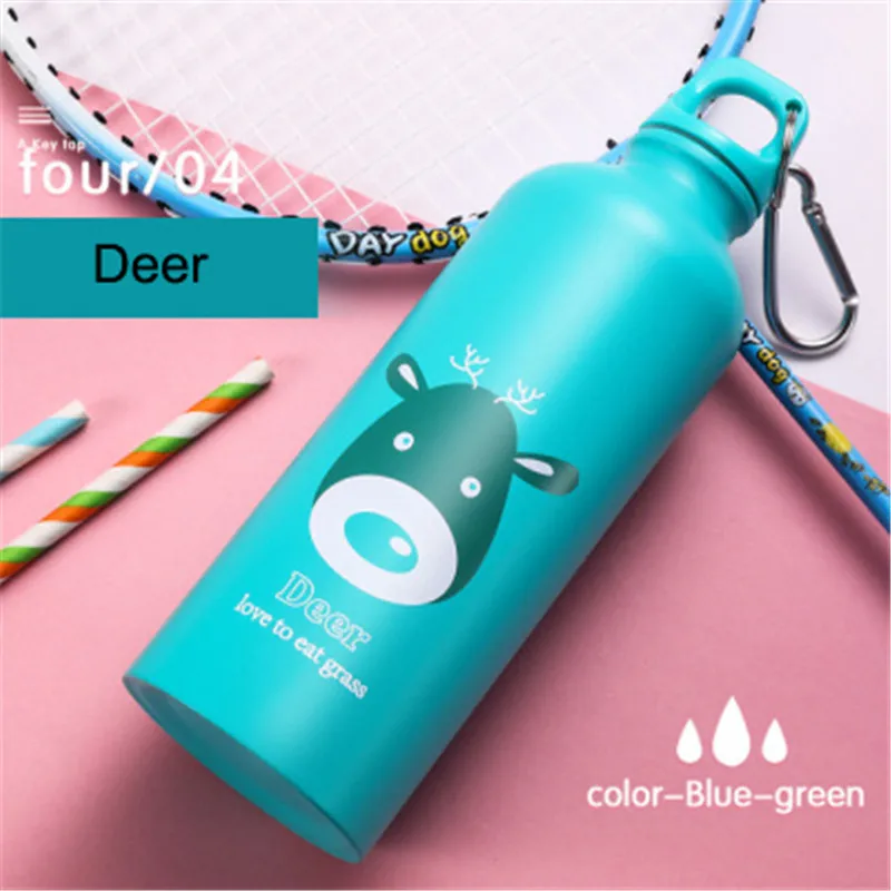 Deer Термос-чашка 500 мл из нержавеющей стали, бутылка для воды, кошка, обезьяна, олень, чашка с милым рисунком, Спортивная бутылка для отдыха на природе, бутылка для воды для детей - Цвет: Deer