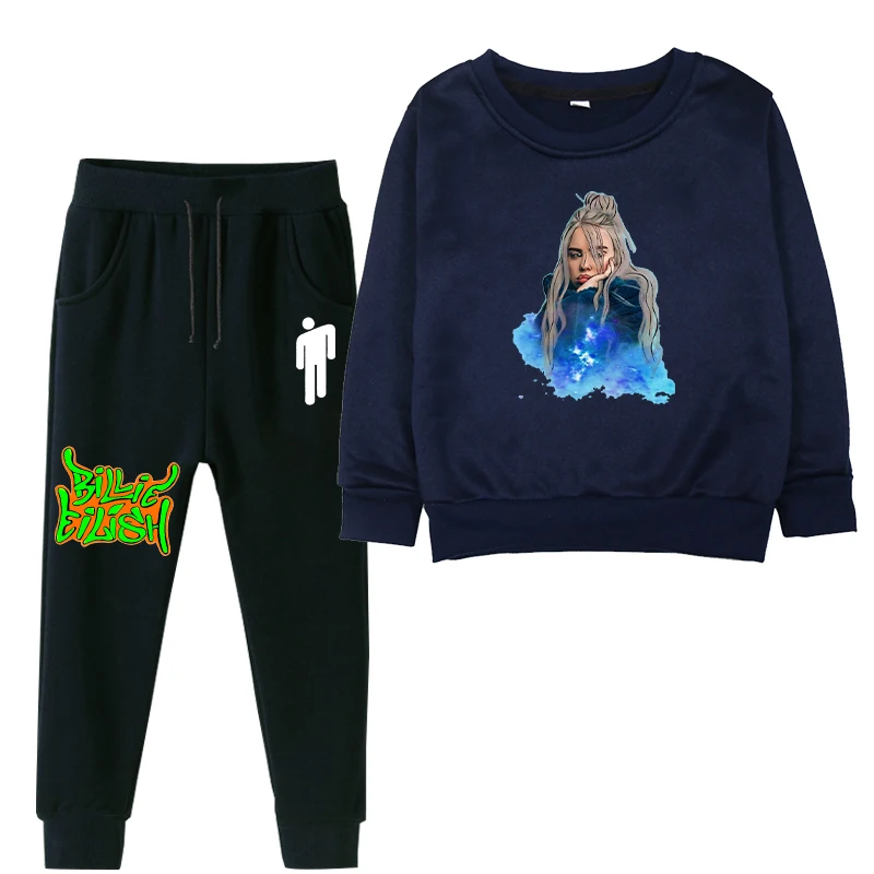 Billie eilish/комплекты спортивной одежды для детей; коллекция года; сезон осень-зима; плотный спортивный костюм с капюшоном для маленьких мальчиков; комплект из 2 предметов; свитер для девочек+ спортивные штаны