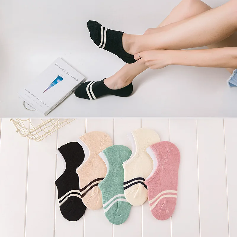 5 Pair/package cotton sock of women sport casual socks Invisible striped ankle socks boat socks asakuchi sock the size 35-39