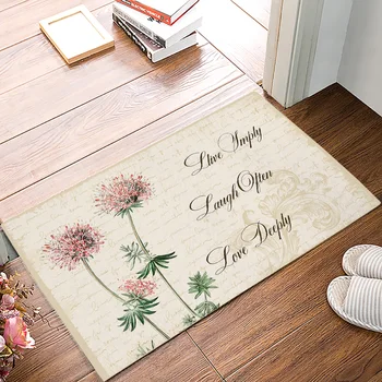 

Mimosa Flower Vintage Lettering Background Door Mats Kitchen Floor Bath Entrance Rug Mat Rubber Non Slip