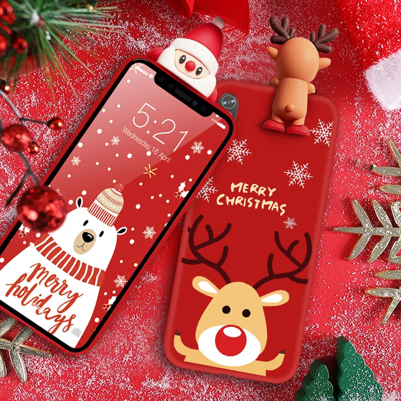 Рождественский мультяшный 3D чехол для телефона с оленем для iPhone 11 Pro Max XR XS Max X 7 8 6 6S Plus милый силиконовый матовый красный чехол с медведем