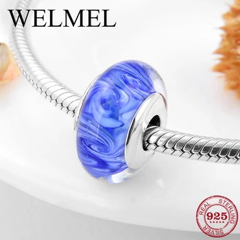 

Hot 925 Sterling Silver Blue vortex pattern Charms Murano Glass Beads Fit Original Pandora Charm Bracelet Jewelry Making Gift