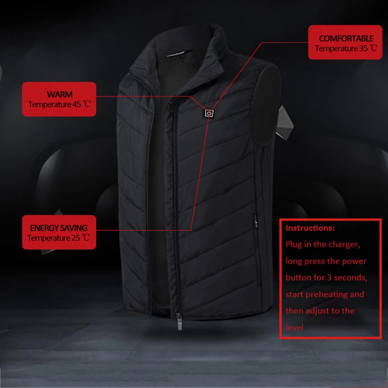 New Men Electric Heated Vest Heating Waistcoat Usb Thermal Warm Cloth Feather Winter Jacket(Blue 4xl