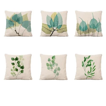 

2020 Nordic Fresh Green Leaves Linen Pillow Home Car Sofa Decoration Cushion Sets