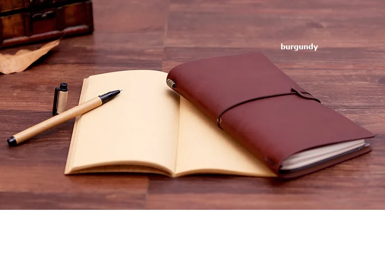 burgundy Записная книжка путешественника, сменный дневник из воловьей кожи, ежедневная заметка, винтажная классическая мягкая записная книжка из искусственной кожи - Цвет: burgundy