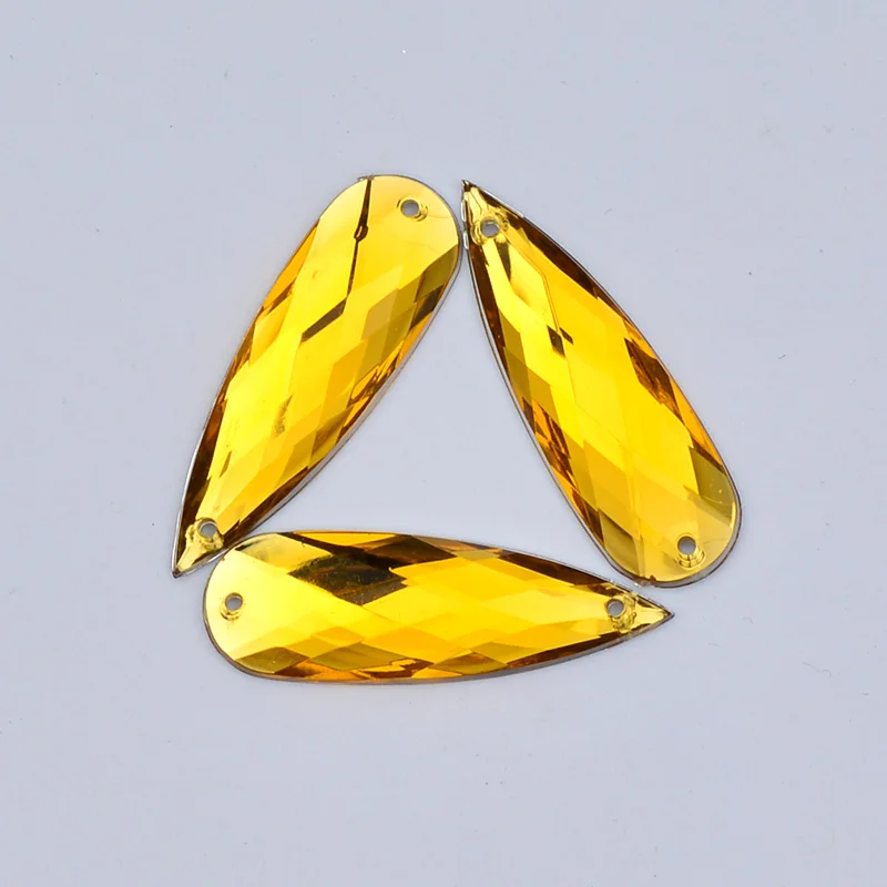 Topaz JUNAO 100pcs 10*30mm Clear White Crystal Flat back Acrylic Rhinestones Big Strass Sew on Stones For Clothes Dress Crafts Decor - Цвет: Topaz