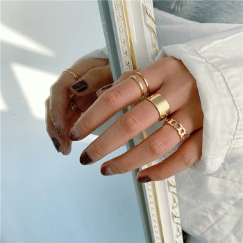 Minimalism Gold Color Round Geometric Finger Rings Set for Women 2021 Classic Circle Open Ring Joint Ring Female Jewelry