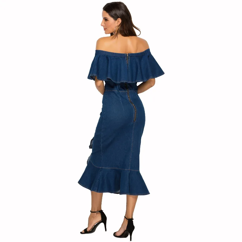 Сексуальное облегающее женское платье с оборками на плечах Vestidos Verano2019 Mujer, элегантное облегающее платье на молнии сзади