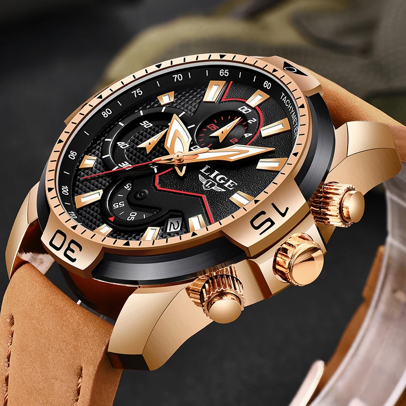 Cena 2019 nowy LIGE męskie zegarki Top marka luksusowe mężczyźni Casual zegarek kwarcowy ze skórzanym paskiem mężczyzna Sport wodoodporny zegarek Relogio Masculino