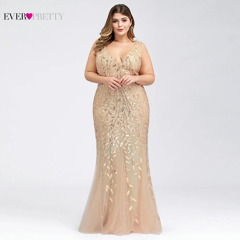 Elegant Plus Size Prom Dresses Long Ever Pretty Robe De Soiree Mermaid V Neck Sequined Wedding Party Gowns Vestidos De Fiesta