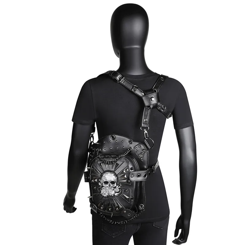 Женская Мужская сумка на бедро, стимпанк, сумка через плечо, ретро рок готический стиль, многофункциональные сумки на плечо, женские сумки с заклепками