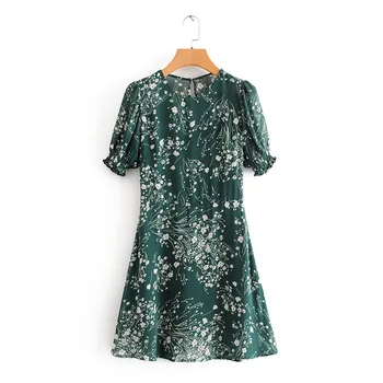 

2020 Women's Green Printed round Neck Dress Women Sexy Club Dresses Elegant Summer Party clothes Vestidos