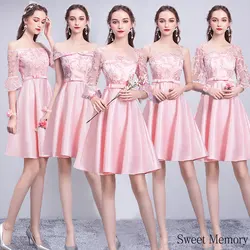 Woman Vestido Knee-Length Robes Champagne Pink Gray Simple Party Bridesmaid Dress 2021 Girl Dresses Sweet Memory