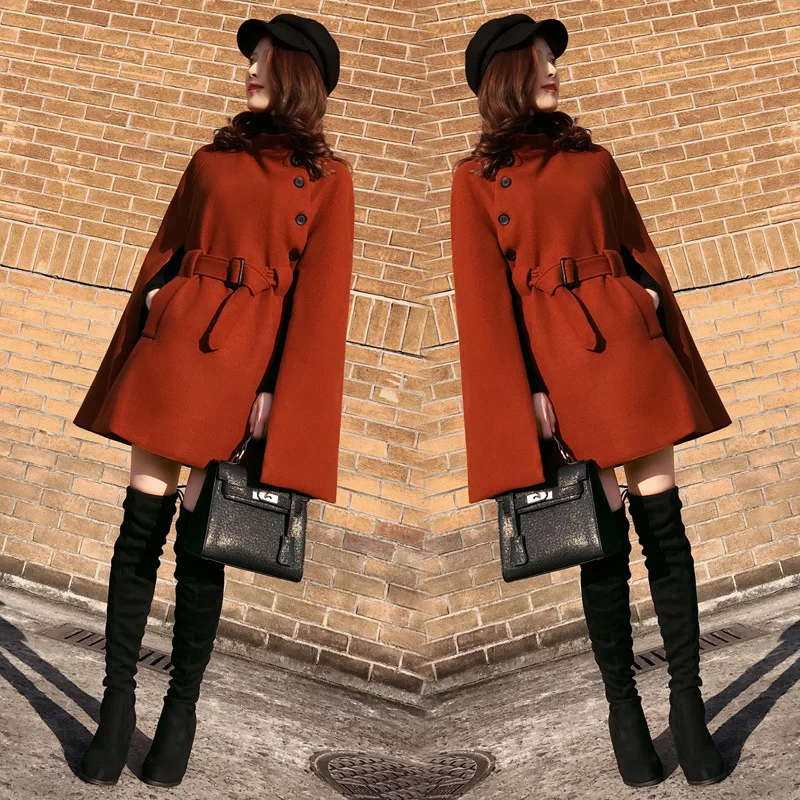 

2019 Autumn And Winter New Style Hepburn Retro Mid-length Mantle Woolen Overcoat Thick Warm Cloak Woolen Jacket Women's