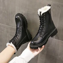Winter Women's Short Boots Thick-soled Oxford Soles Lace-up Zipper Women Plush Boots Increase Non-slip Casual Women's Boots 2021