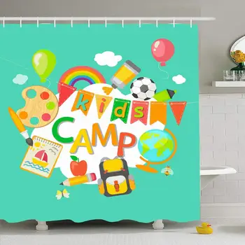 

Shower Curtain Set with Hooks 72x78 Cheerful Friendship Themed Kid Holiday Summer Camp Young Poster Flat Colors Style in 2016