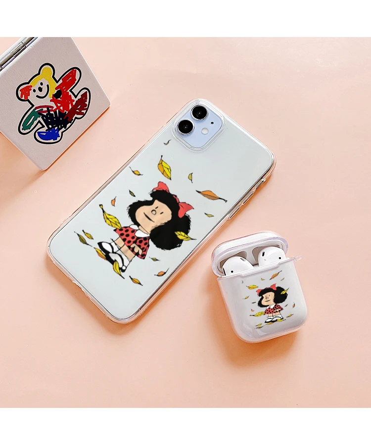 Хит продаж мультяшный мягкий силиконовый прозрачный чехол Mafalda для Airpods 2 1