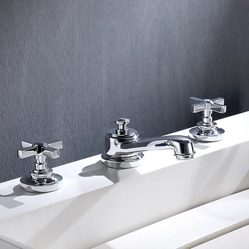 

Hot Cold Water Widespread Kitchen Bathroom Toilet Faucet with Double Handles 3 Holes Brass Water Faucet