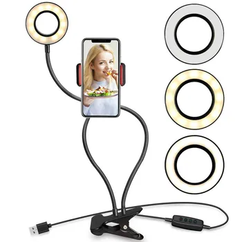 Günstige LED Selfie Ring Licht Clip Mit Handy Halter Flexible Dimmbar Machen Up Lampe Schreibtisch Tisch Lampe Foto Studio Für Live-Stream